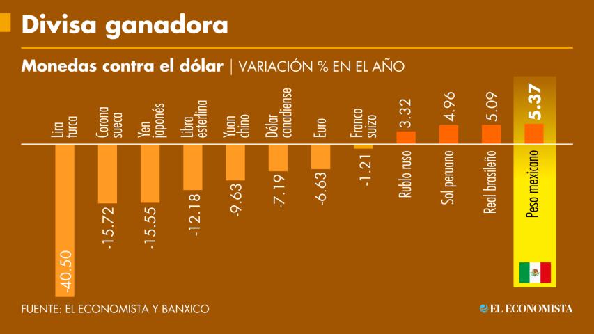 En el presente año, fue la moneda que más se apreció frente al dólar. Incluso le fue mejor que a otras monedas fuertes en el mundo como el euro o la libra esterlina. GRÁFICO: EL ECONOMISTA