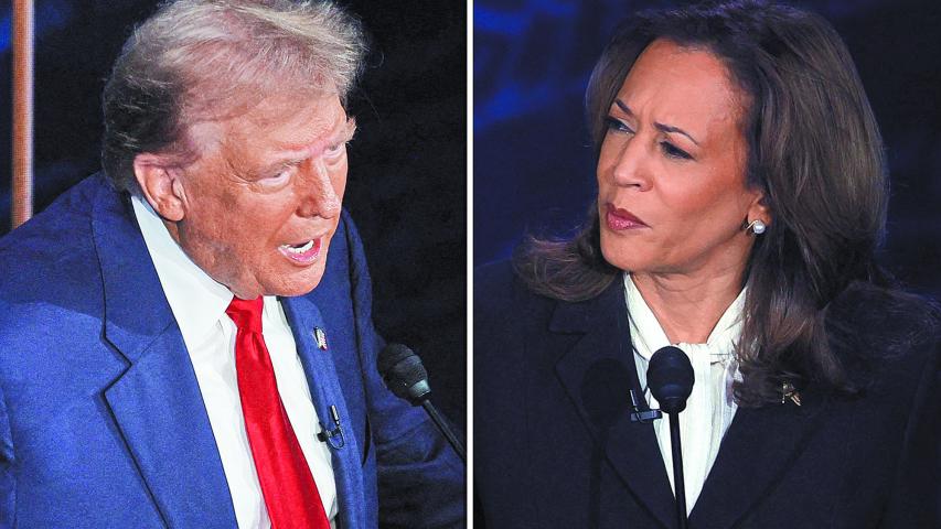 Republican presidential nominee, former U.S. President Donald Trump and Democratic presidential nominee, U.S. Vice President Kamala Harris take part in a presidential debate hosted by ABC in Philadelphia, Pennsylvania, U.S., September 10, 2024 in a combination of file photographs. REUTERS/Brian Snyder