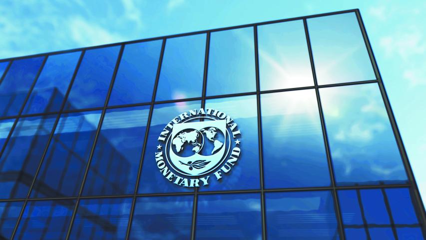 Washington, D.C., USA, March 10, 2023: International Monetary Fund headquarters glass building concept. IMF United Nations financial agency symbol on front facade 3d illustration.