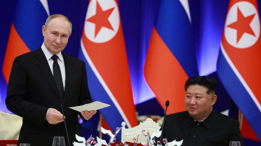 El presidente de Rusia, Vladimir Putin, y el líder de Corea del Norte, Kim Jong Un.