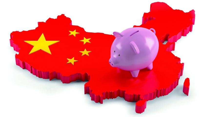 China Flag Map on Piggy Bank. 3d illustration