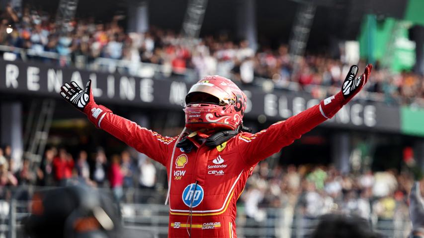 Formula One F1 - Mexico City Grand Prix - Autodromo Hermanos Rodriguez, Mexico City, Mexico - October 27, 2024 Ferrari's Carlos Sainz Jr. celebrates winning Mexico City Grand Prix REUTERS/Raquel Cunha