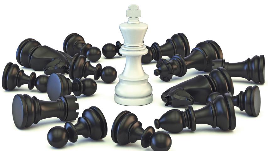 White king standing chess pieces 3D render illustration isolated on white background