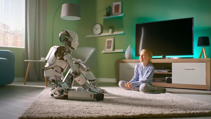 Robot IA interactuando con humano.