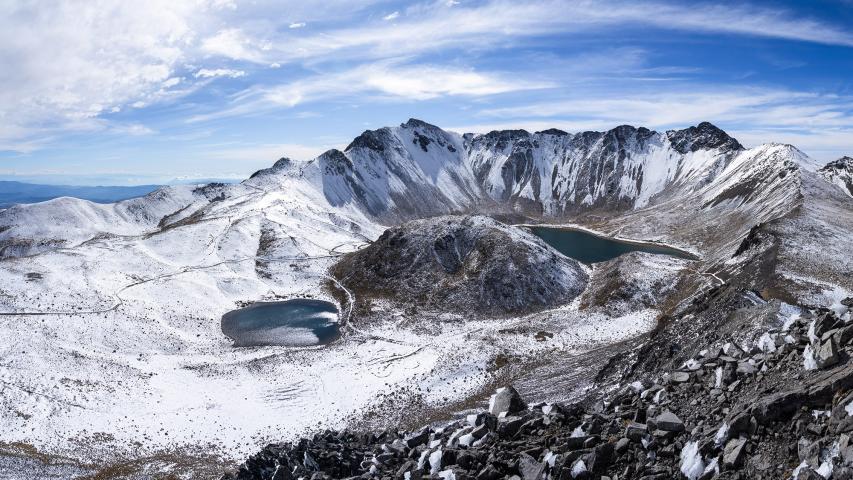 View over the crater from the peak of Nevado de Toluca Volcano in Mexico