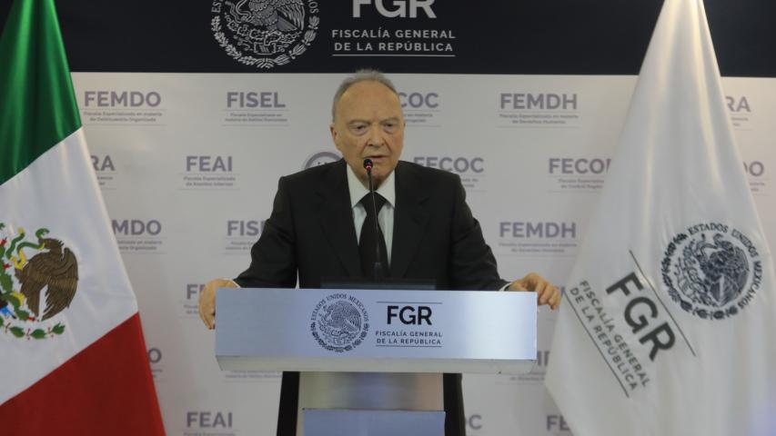 Alejandro Gertz Manero, Fiscal General de la República, durante la conferencia de prensa sobre los avances de la investigación por el hallazgo de un centro de entrenamiento y exterminio en Rancho Izaguirre en el municipio de Teuchitlán en Jalisco. Foto EE: Eric Lugo