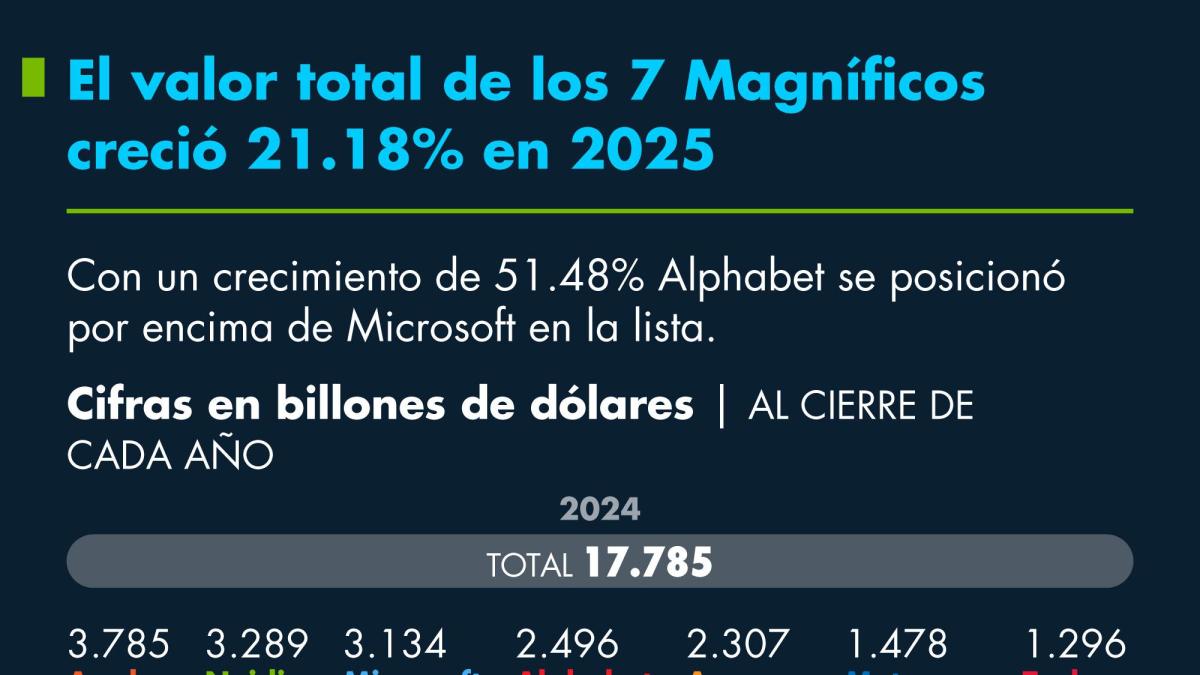 Sólo dos de las 7 Magníficas superaron al S&P 500 en 2025