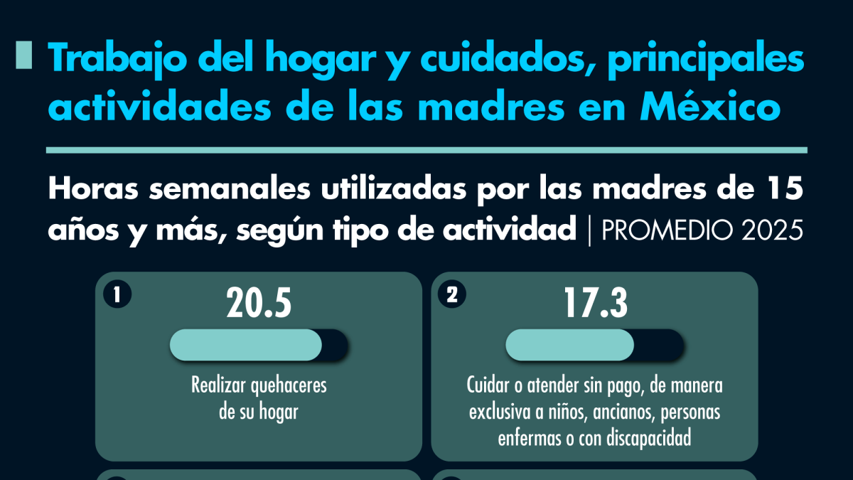 Trabajo del hogar y cuidados, principales actividades de las madres en México