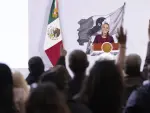 La presidenta Claudia Sheinbaum en su conferencia de prensa matutina en Palacio Nacional.