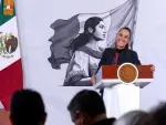 La presidenta Claudia Sheinbaum en su conferencia matutina en Palacio Nacional.