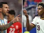 El delantero argentino Lionel Messi y el delantero español Lamine Yamal.