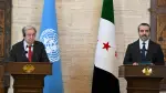 El Secretario General de la ONU, António Guterres (izquierda), y el Ministro de Asuntos Exteriores de Siria, Asaad al-Shaibani.