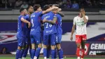 Cruz Azul's Argentine forward #20 Jose Paradela (C) celebrates with teammates after scoring the opening goal during the Liga MX Clausura football match between Cruz Azul and Necaxa at Banorte Stadium in Mexico City on April 26, 2026. (Photo by Victor Cruz / AFP)