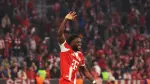 Bayern Munich's Canadian defender #19 Alphonso Davies greets the fans after the end of the UEFA Champions League quarter-final second leg football match between FC Bayern Munich and Real Madrid in Munich, southern Germany, on April 15, 2026. (Photo by Karl-Josef HILDENBRAND / AFP)