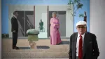 David Hockney posando frente a su obra "Fred and Marcia Weisman" en 2017. Foto: AFP