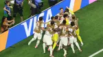 US players celebrate the second goal by midfielder #07 Giovanni Reyna during the 2026 World Cup Group D football match between USA and Paraguay at the Los Angeles Stadium in Inglewood on June 12, 2026. (Photo by Valerie MACON / AFP)