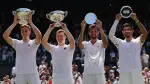 Marcelo Arévalo (tercero a derecha) tras la final de dobles masculinos del torneo de Wimbledon 2026.