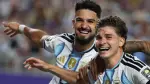 Julian Alvarez y Jose Manuel Lopez. Foto: AFP