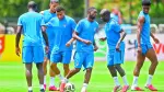 Soccer Football - FIFA World Cup 2026 - France Training - Southern Methodist University, Dallas, Texas, U.S. - July 13, 2026France's William Saliba, Kylian Mbappe, Ousmane Dembele, Ngolo Kante and Aurelien Tchouameni during training.