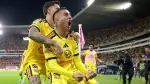America's midfielder #28 Erick Sanchez  celebrates after scoring his team's second goal goal during the Liga MX Apertura tournament football match between Atlas and America at the Jalisco stadium in Guadalajara, Jalisco state, Mexico on October 21, 2026. (Photo by Ulises RUIZ / AFP)