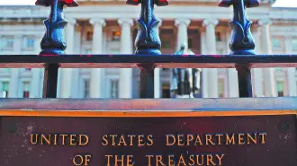 FILE PHOTO: A sign marks the U.S Treasury Department in Washington, U.S., August 6, 2018. REUTERS/Brian Snyder/File Photo