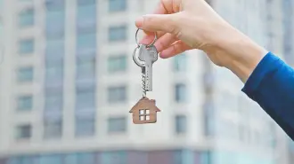 Concept of  home ownership. Real estate and property. Agent of rent