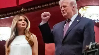 US President Donald Trump and US First Lady Melania Trump attend the opening night of "Chicago" at the Kennedy Center in Washington, DC, on March 31, 2026. (Photo by Ken CEDENO / AFP)