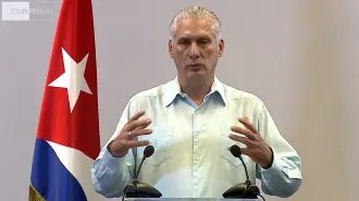 Screen grab from footage broadcast by Cuban official TV on March 13, 2026, showing Cuba's President Miguel Diaz-Canel speaking during a meeting with the communist-governed island's top authorities in Havana. President Miguel Diaz-Canel said on March 13 that Cuban and US officials recently held talks as President Donald Trump's administration piles pressure on the communist island. (Photo by CUBA TV / AFP) / RESTRICTED TO EDITORIAL USE - MANDATORY CREDIT "AFP PHOTO /  CUBA TV " - NO MARKETING NO ADVERTISING CAMPAIGNS - DISTRIBUTED AS A SERVICE TO CLIENTS