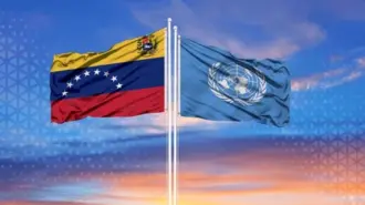 Baderas de Venezuela y la ONU.