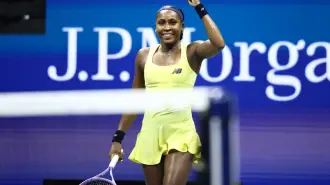 USA's Coco Gauff celebrates after victory during the women's singles second round tennis match against Spain's Paula Badosa on day five of the US Open tennis tournament at the USTA Billie Jean King National Tennis Center in New York City on September 3, 2026. (Photo by CHARLY TRIBALLEAU / AFP)