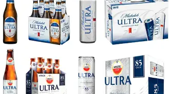 Imágenes comerciales de las cervezas Michelob Ultra y Amstel Ultra.