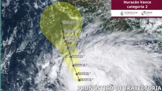 Pronóstico del SMN sobre el avance del huracán Vance.