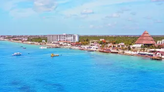 Aerial,View,Of,The,Coastline,Of,Cozumel,,Mexico