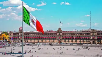Mexico City, Mexico - January 26, 2019: Historical landmark National Palace building at Plaza de la Constitucion in Mexico City, Mexico.