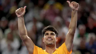 Carlos Alcaraz cuando venció a João Fonseca en la cuarta jornada del Abierto de Miami, durante marzo de este año.