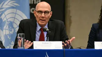 UN High Commissioner for Human Rights Volker Turk speaks during a press conference in Mexico City on April 22, 2026. (Photo by YURI CORTEZ / AFP)