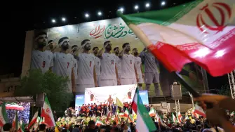Miembros de la selección nacional de fútbol de Irán asistieron a una ceremonia previa a su partida hacia la Copa Mundial de la FIFA 2026, en Teherán, el 13 de mayo de 2026.