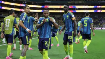 Jáminton Campaz, autor del tercer gol de Colombia en su debut en el Mundial 2026 frente a Uzbekistán en el Estadio Ciudad de México.