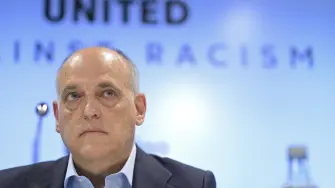 Javier Tebas en conferencia de prensa.