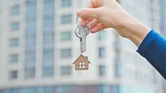 Concept of  home ownership. Real estate and property. Agent of rent