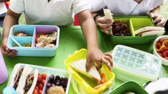 Kids eating lunch at elementary school