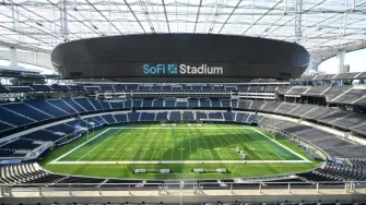 A view of the field is seen at SoFi Stadium in Inglewood, California, on December 9, 2025. With less than six months to go before the 2026 World Cup kicks off, organizers are bracing for what could be their most challenging opponent yet: extreme heat.Soaring temperatures across the United States, Mexico and Canada pose safety issues for players and fans and a host of logistical issues that remain far from settled. (Photo by Frederic J. BROWN / AFP)