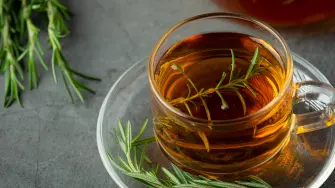 Rosemary Hot Tea in cup ready to drink