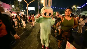 A reveler in a Labubu costume takes part in the West Hollywood Halloween Carnaval in West Hollywood, California, on October 31, 2025. (Photo by Frederic J. BROWN / AFP)