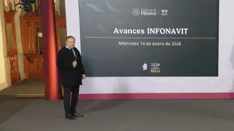 Octavio Romero Oropeza, director del Infonavit, en su participación en la conferencia mañanera