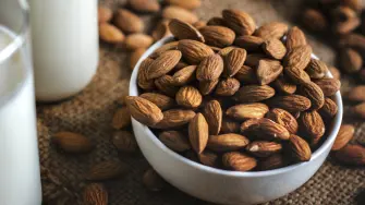 Organic almond milk and almonds