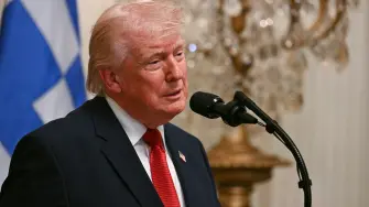 US President Donald Trump speaks during a Greek Independence Day celebration in the East Room of the White House in Washington, DC, on March 26, 2026. (Photo by Jim WATSON / AFP)