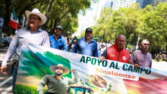 Agricultores, productores agrícolas y transportistas protestan en las calles de la Ciudad de México contra la violencia y exigen mejores condiciones para el sector agrícola.