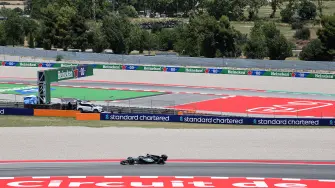 George Russell en su primera práctica para el Gran Premio de Barcelona-Cataluña.