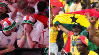 Aficionados de Inglaterra y de Ghana en el Mundial de futbol 2026.